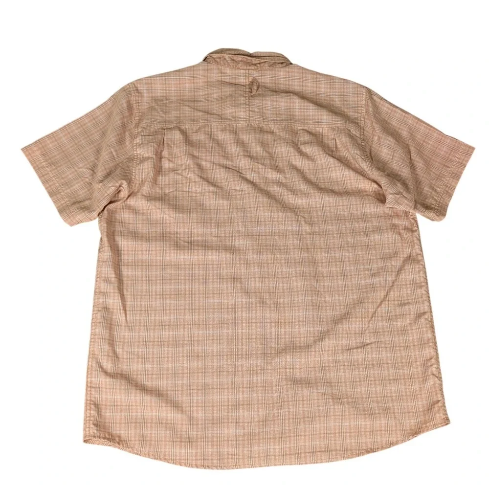 The North Face Mens Short Sleeve Plaid Button Down Shirt Orange Mesh Lined XL